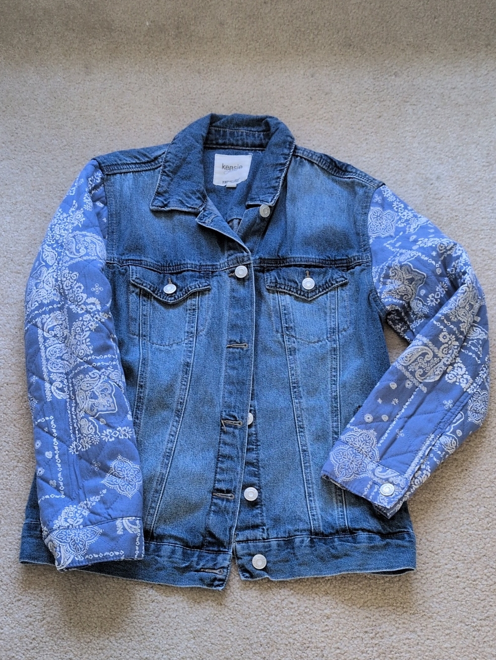 Kensie Bandana Sleeve Denim Jacket Size Small 💙
